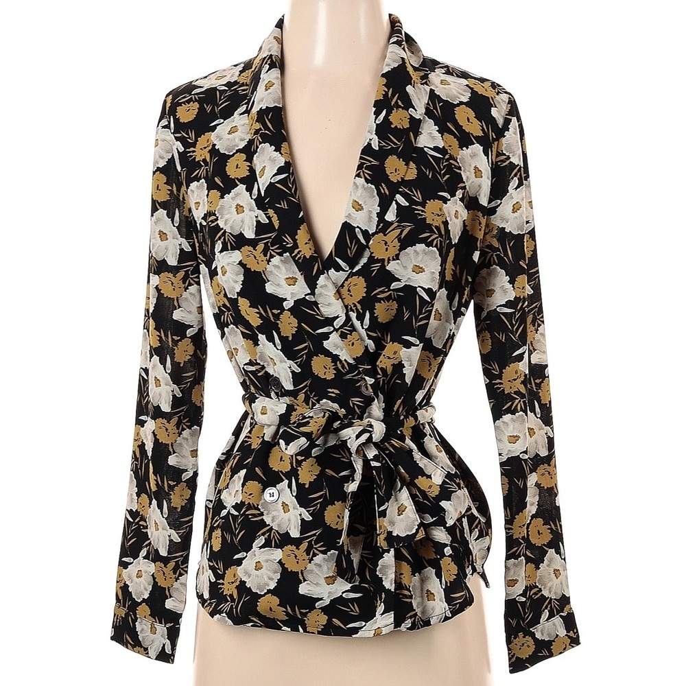 FRNCH Long Sleeve Top Shirt Blouse Multi Tie Bow‎ size XS Woman’s Buttons